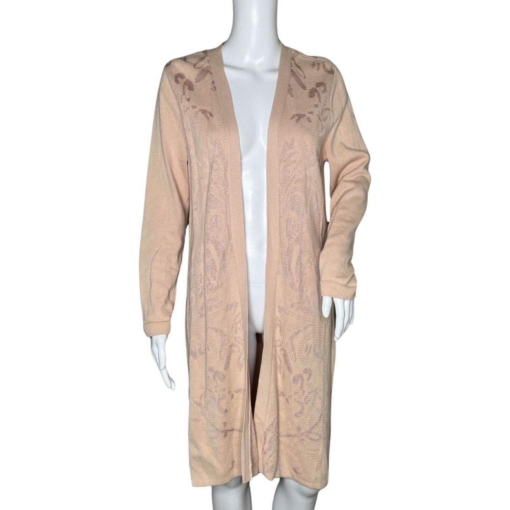 Chicos Sweater Women Medium Blush Pink Open Longline Cardigan Everyday Casual